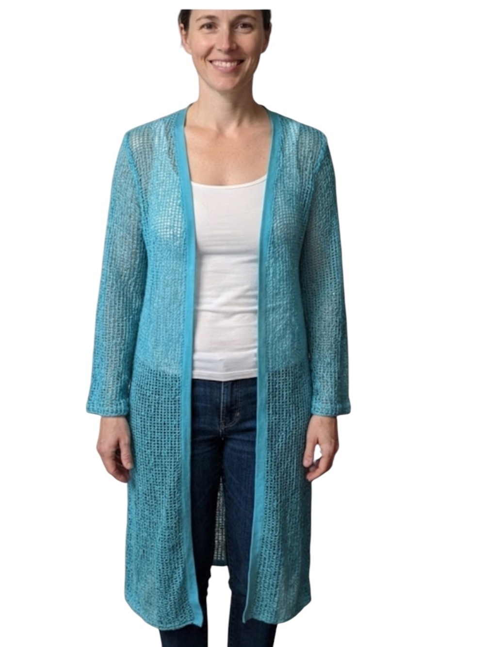Picadilly fashions Women's Blue Open Knit Sweater cardigan size M with glitter